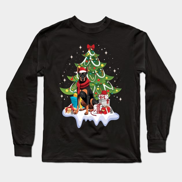 Merry Christmas Tree With Doberman Dog Long Sleeve T-Shirt by myreed